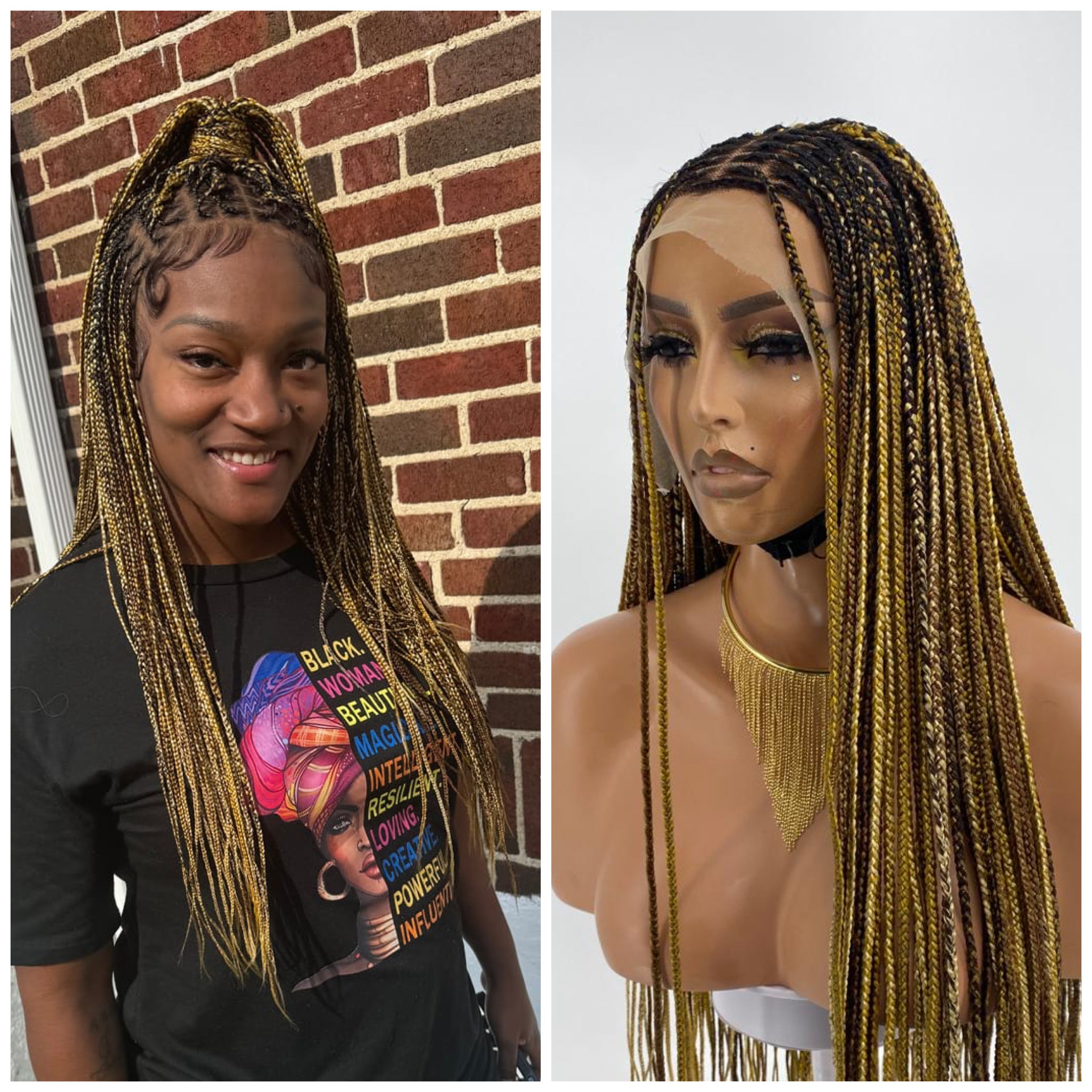 Fulani Braids Unique Look Design 36 Over Hip-Length 13*7 Hand Tied HD Lace  Cornrow Box Braided Wig