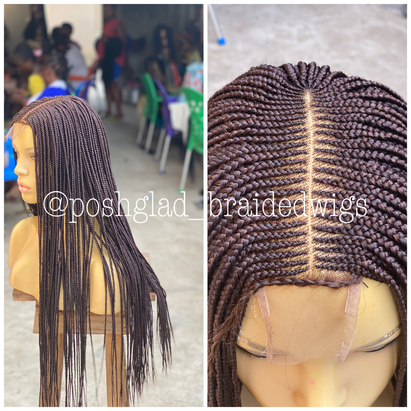 Cornrow Braid Wig "6 by 2 Closure Lace" Midback Length (Thelma) Poshglad Braided Wigs Cornrow Braid Wig