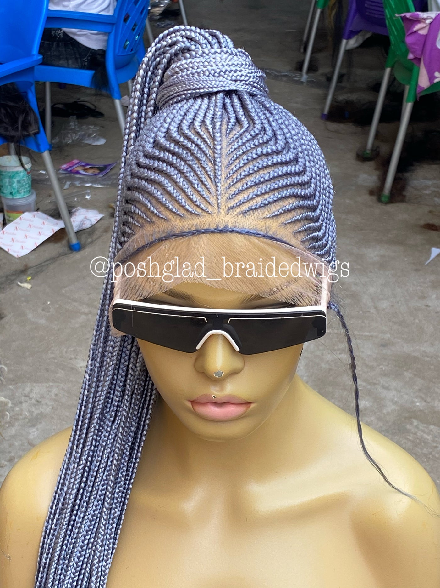 Cornrow Braid Wig - HD Full Lace Gray Color - Folasade Poshglad Braided Wigs Cornrow Braid Wig