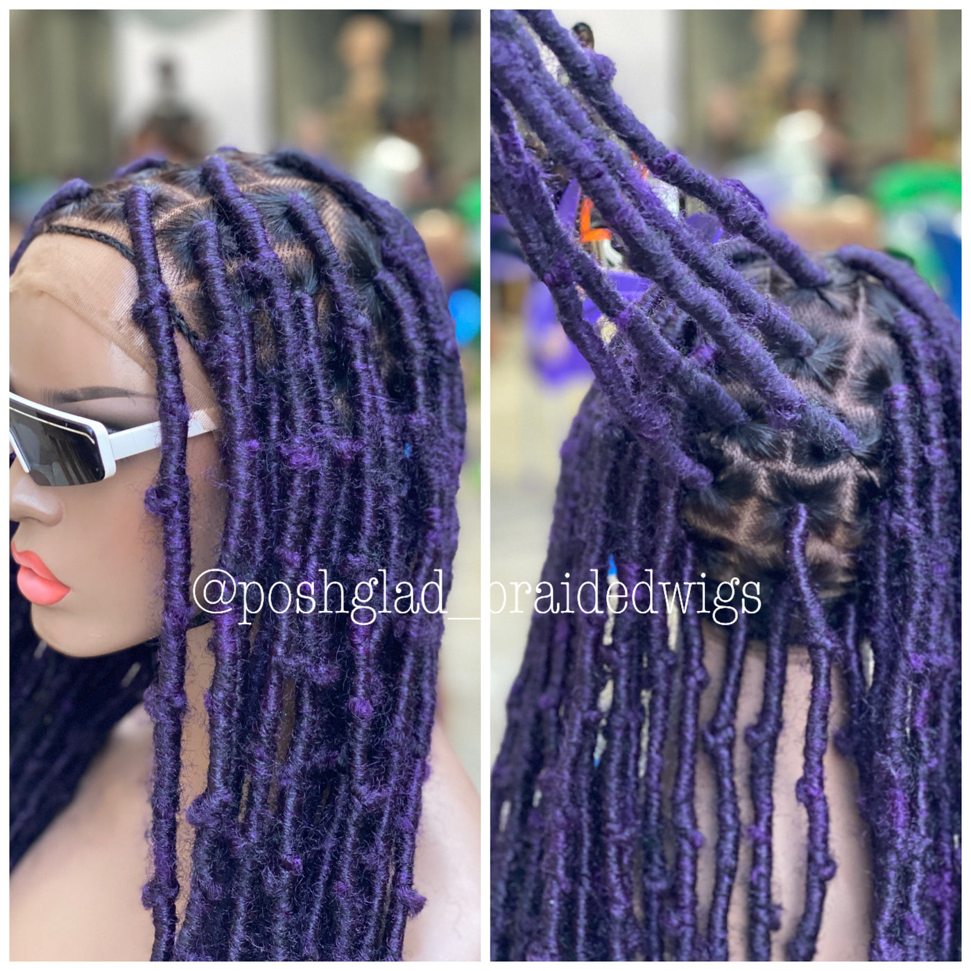 Destress Locs - Full Lace Purple Color - Makeba Poshglad Braided Wigs Destress Faux Locs