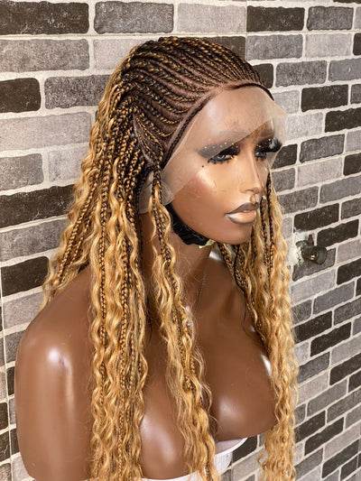 Boho Curls Cornrow Wig (100% Raw Human Hair Water Wave Curls) Color 27 - Chanel