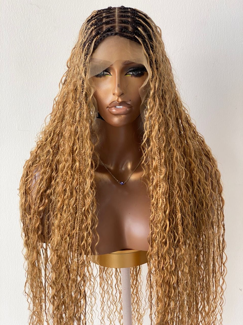 100% Human Hair Bohemian Curls Knotless Braid Wig (Bianca) Poshglad Braided Wigs Bohemian Knotless Braid Wig
