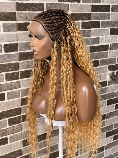 Boho Curls Cornrow Wig (100% Raw Human Hair Water Wave Curls) Color 27 - Chanel