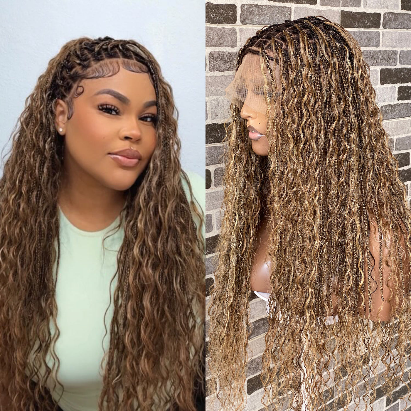 Bohemian knotless - (100% humanhair curls) Tara custom color