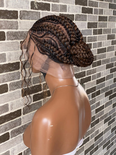 Feeding braid Wig, Human Hair Curls, Color 1B/3, Swiss Full Lace - Janiece