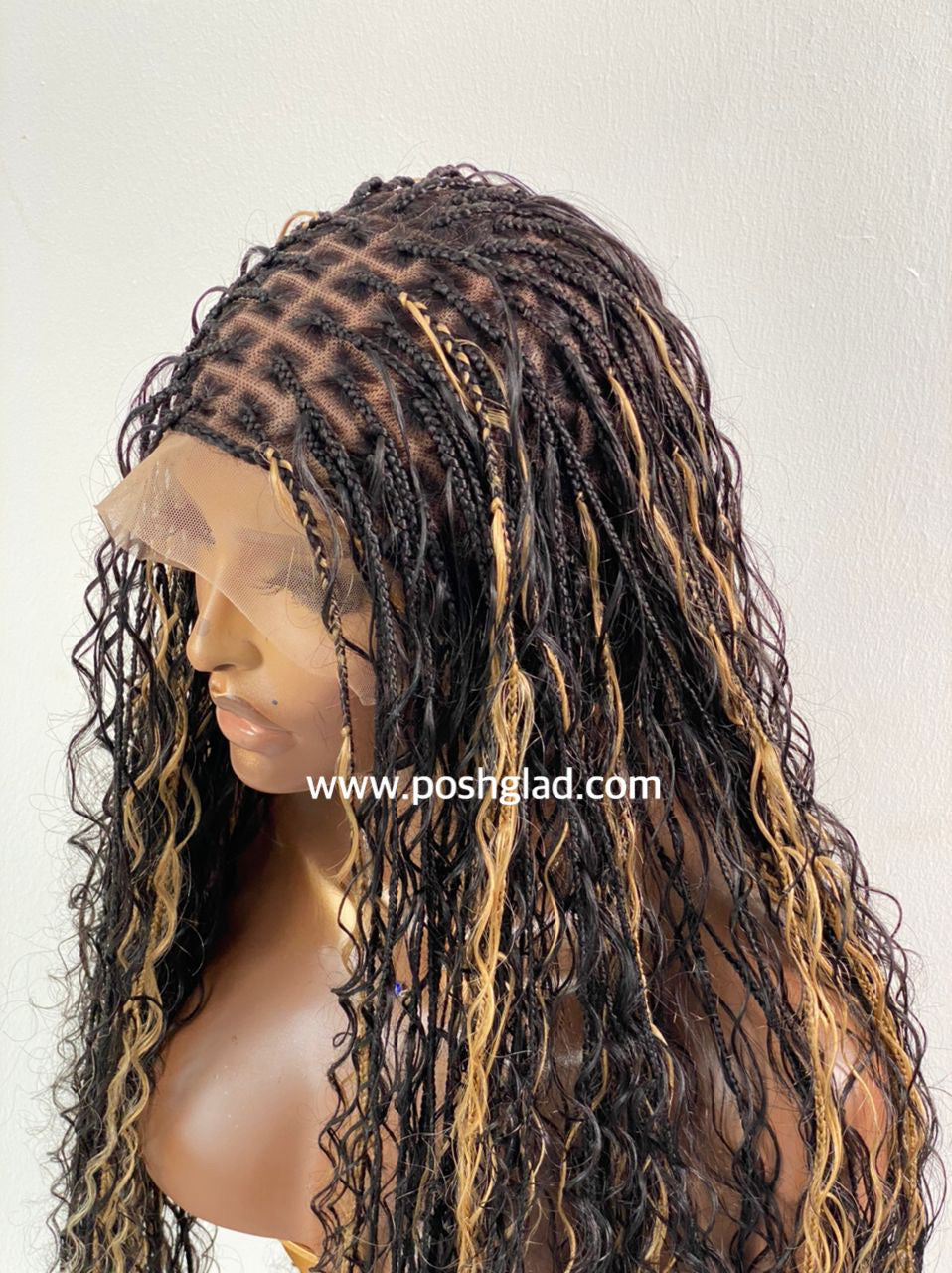 Bohemian Knotless Wig "HD Full Lace" (100% Human Hair) Color 1B/27 - TARA Poshglad Braided Wigs Bohemian Knotless Braid Wig
