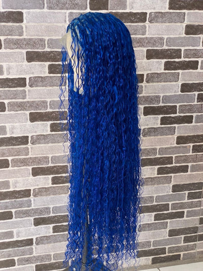 Bohemian Knotless Braid Wig (100% Human Hair Curls) Full Lace - Tara Blue Poshglad Braided Wigs Bohemian Knotless Braid Wig