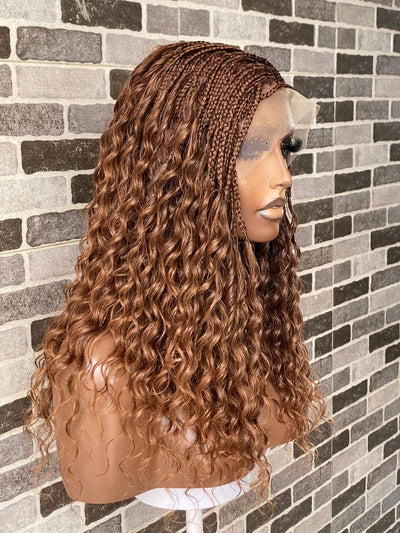 Wet And Wavy Knotless Braid Wig (100% Raw Human Hair) Color 30, HD Full Lace