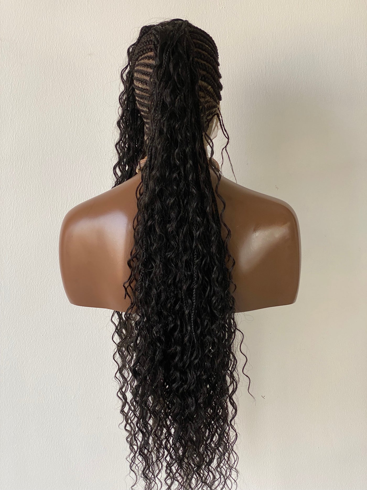 Bohemian Cornrow Mohawk Style (Black Color, Waist Length, Swiss Full Lace)