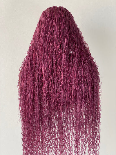 Bohemian Knotless Braid Wig, Pink Color (100% Human Hair Curls) Full lace - Tara