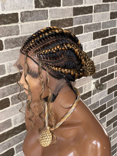 Feeding braid full lace Cornrow with Humanhair curls  -Janisa braid