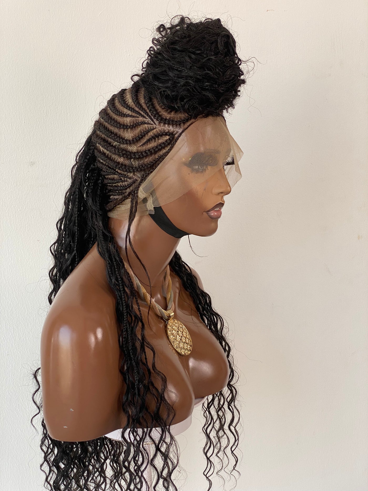 Mohawk Bohemian Cornrow Style (Black Color, Waist Length, Swiss Full Lace)