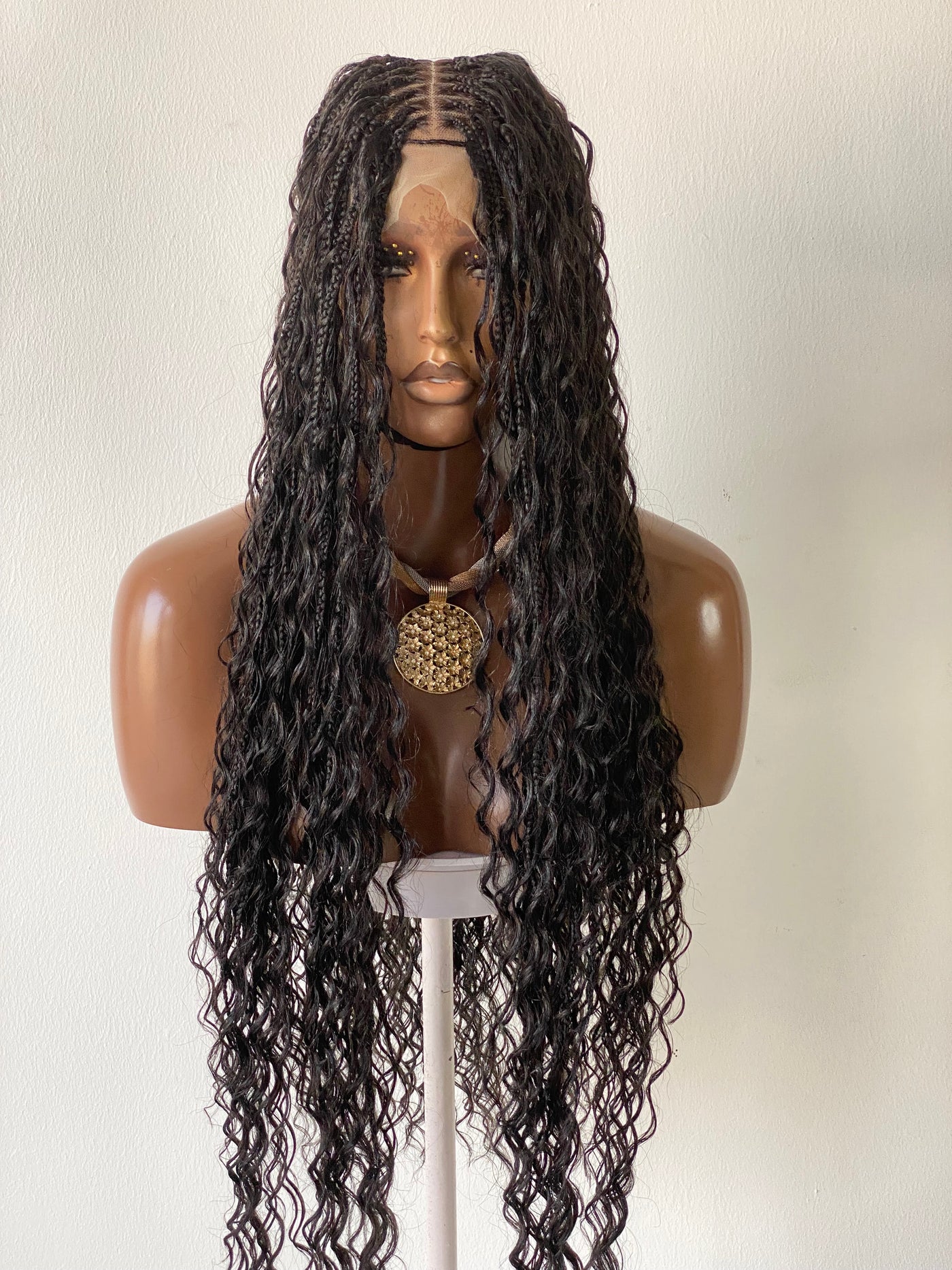 Bohemian Cornrow Mohawk Style (Black Color, Waist Length, Swiss Full Lace)