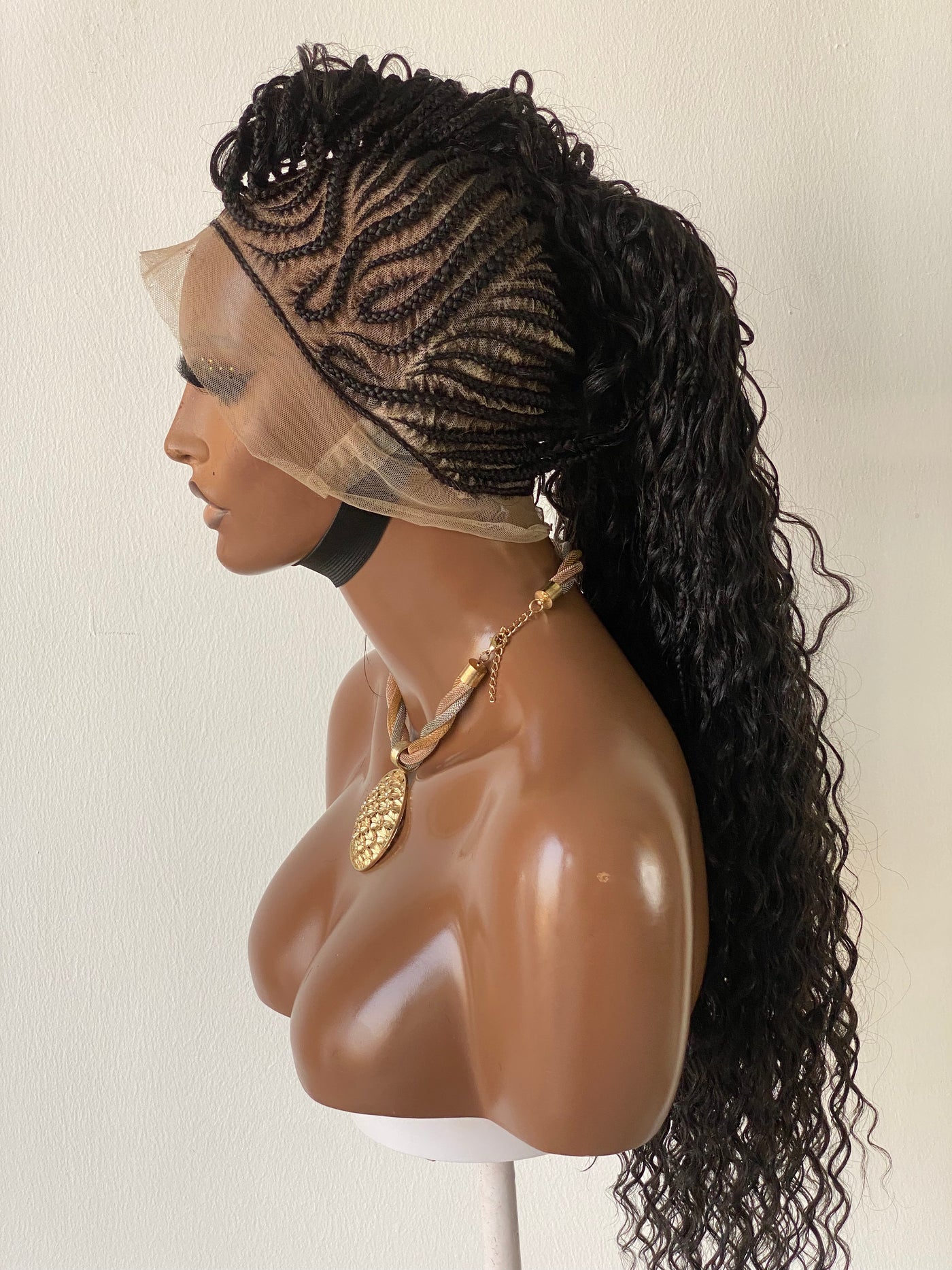 Bohemian Cornrow Mohawk Style (Black Color, Waist Length, Swiss Full Lace)