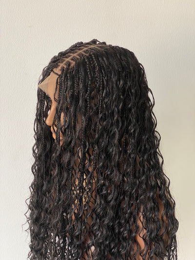 Bohemian Cornrow Mohawk Style (Black Color, Waist Length, Swiss Full Lace)