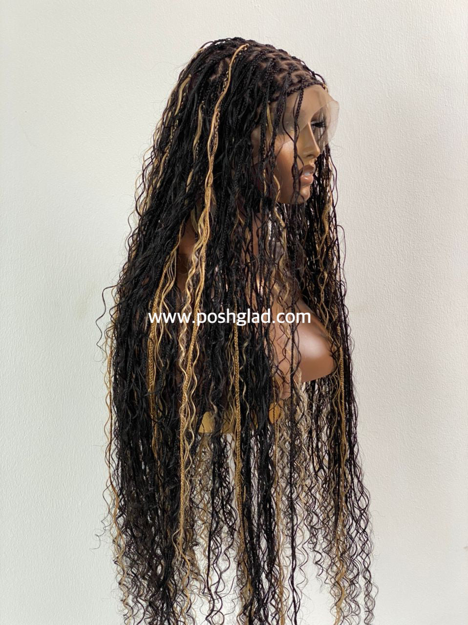 Bohemian Knotless Wig "HD Full Lace" (100% Human Hair) Color 1B/27 - TARA Poshglad Braided Wigs Bohemian Knotless Braid Wig
