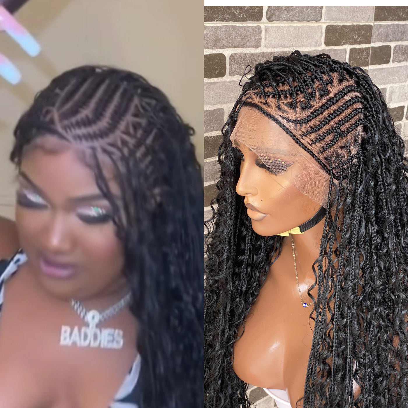 Biggie cornrow bohemian Knotless (100% humanhair curls) full lace