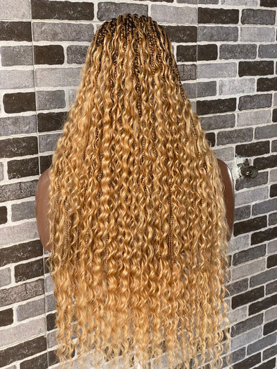 Boho Curls Cornrow Wig (100% Raw Human Hair Water Wave Curls) Color 27 - Chanel