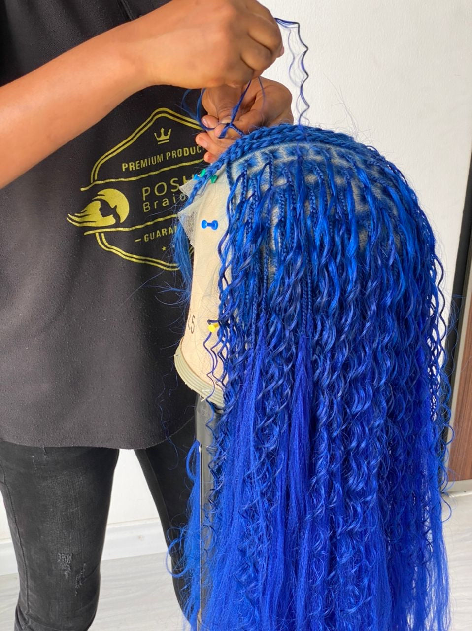 Bohemian Knotless Braid Wig (100% Human Hair Curls) Full Lace - Tara Blue Poshglad Braided Wigs Bohemian Knotless Braid Wig