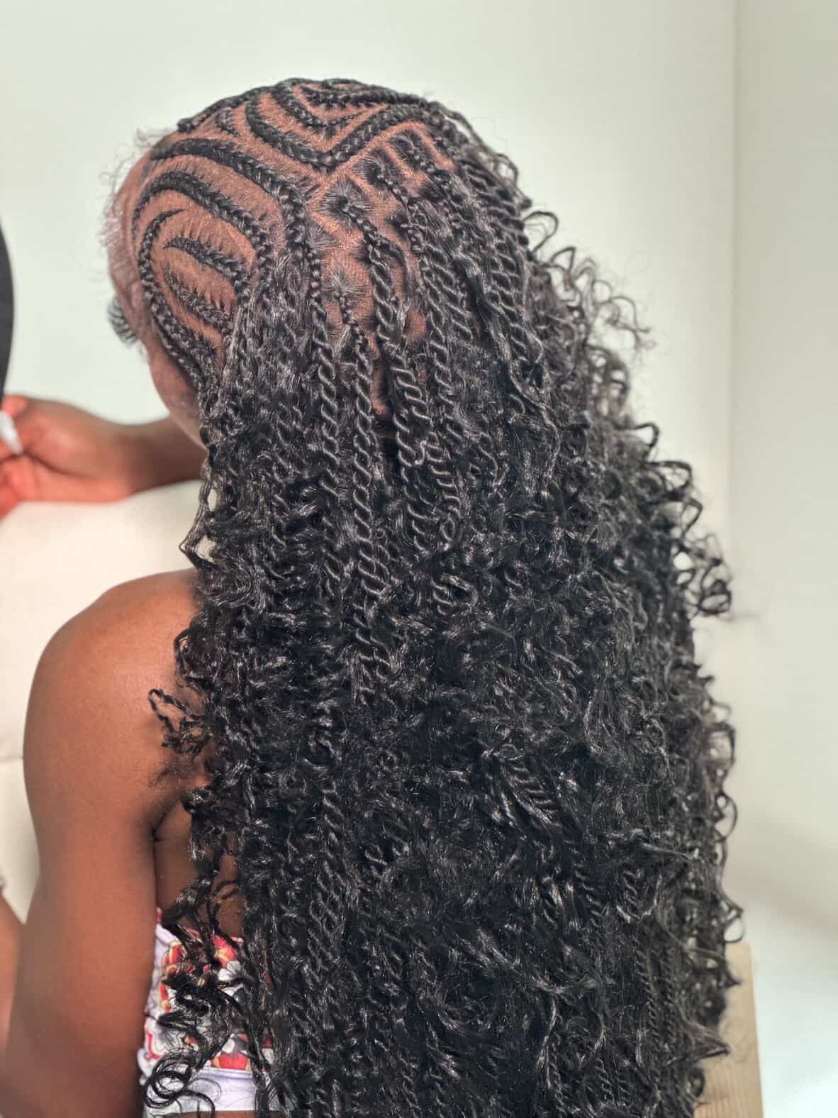 Bohemian Lemonade Cornrow Wig (Full Lace Cap Base, Water Wave Curls, Black Color)