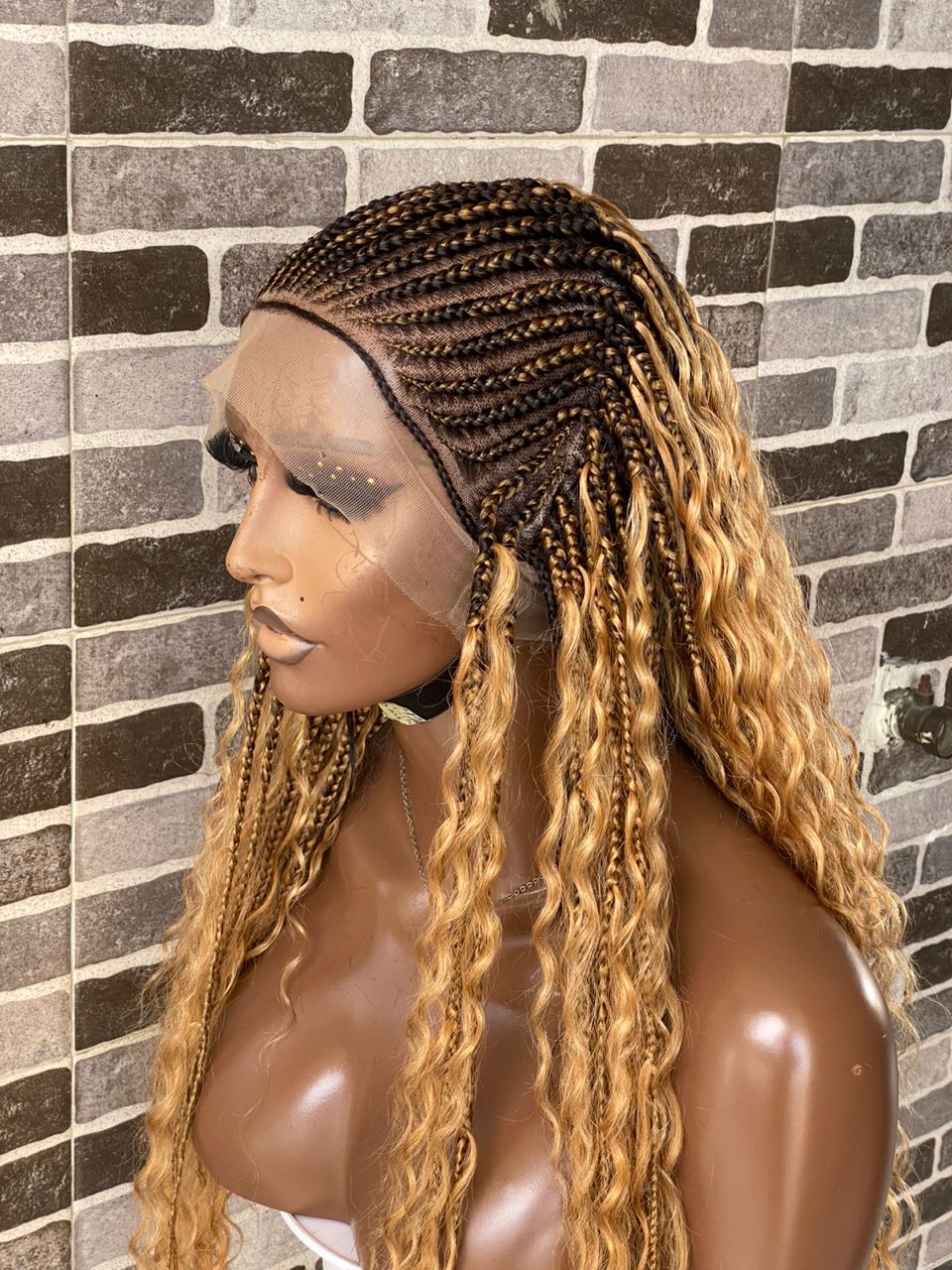 Boho Curls Cornrow Wig (100% Raw Human Hair Water Wave Curls) Color 27 - Chanel