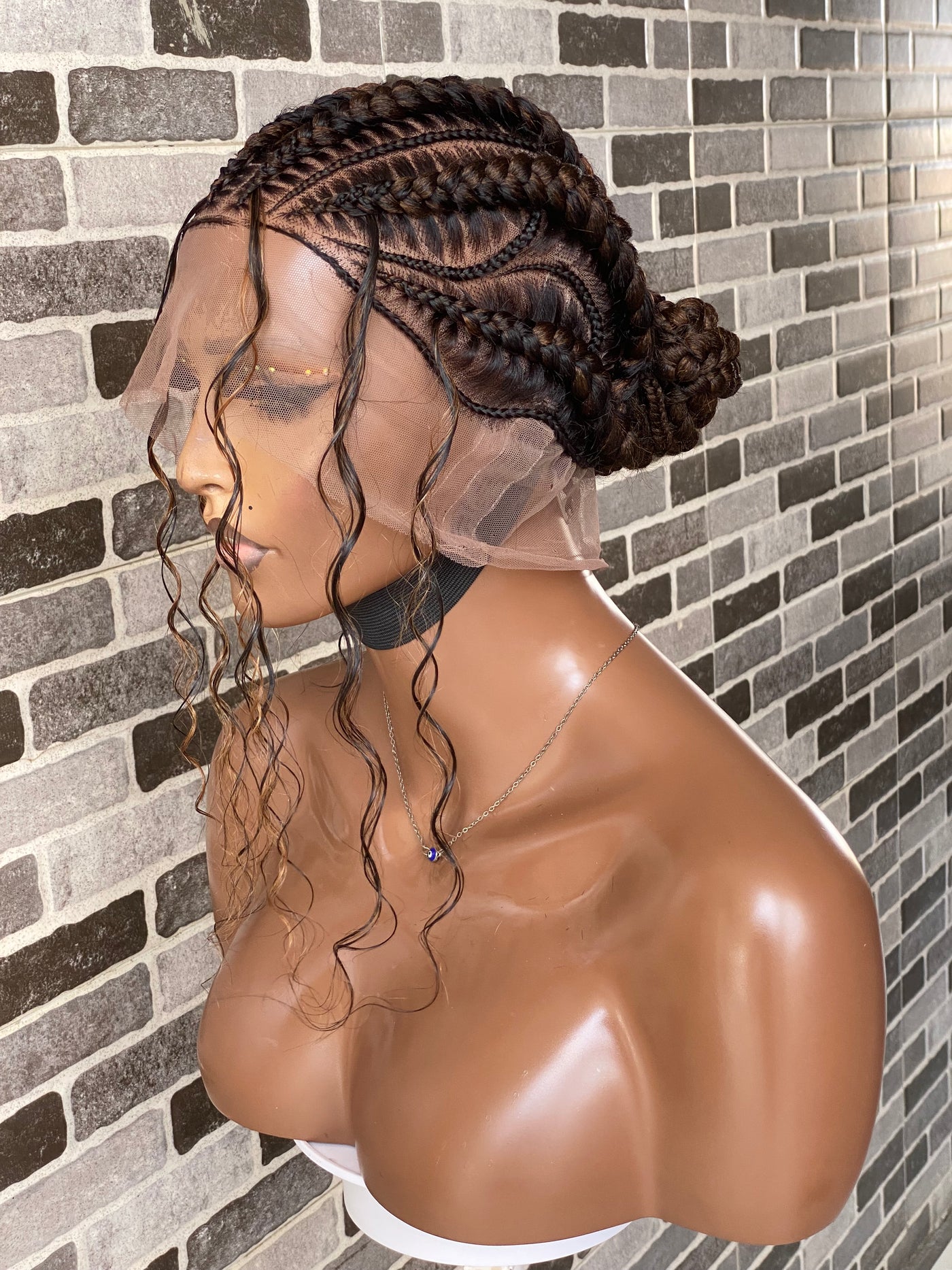 Feeding braid Wig, Human Hair Curls, Color 1B/3, Swiss Full Lace - Janiece