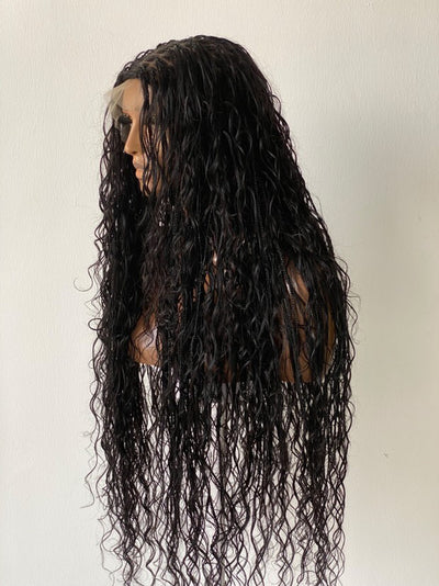 Bohemian Loose Water Wave Wig (100% HD Human Hair Lace & Curls) Gluless, Black