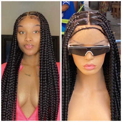 Jumbo Knotless Braid, Full Lace, Color 1B, Waist Length, Gluess & Scalpy