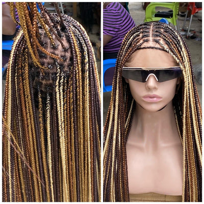 Full Lace Knotless Braid Wig "Ombre Color Waist Length" (Channel) Poshglad Braided Wigs Knotless Braid Wigs