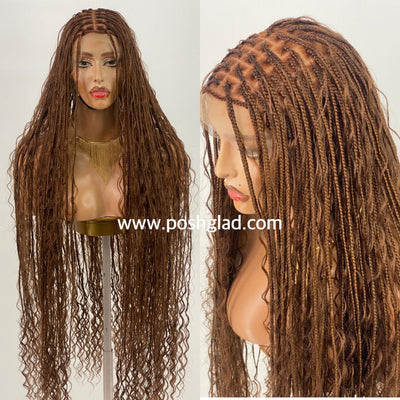 Bohemian Knotless Braid Wig "Swiss Full Lace" Color 30 - Demi Poshglad Braided Wigs Bohemian Knotless Braid Wig
