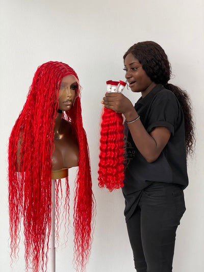 Bohemian Knotless - TARA RED (100% Human Hair) Poshglad Braided Wigs Bohemian Knotless Braid Wig
