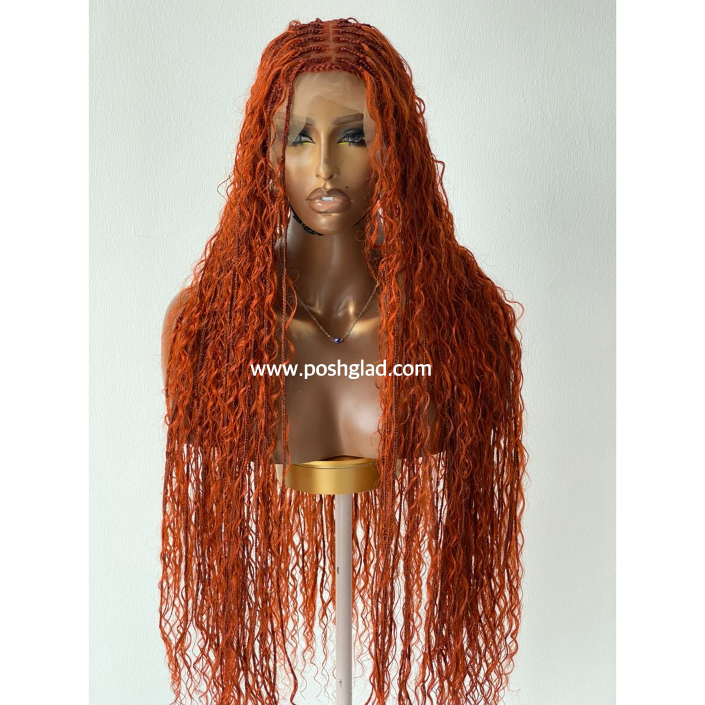 Bohemian Knotless - TARA COPPER RED (100% Human Hair) Poshglad Braided Wigs Bohemian Knotless Braid Wig