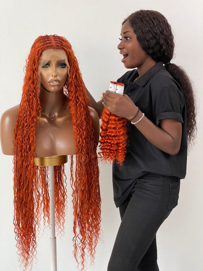 Bohemian Knotless - TARA COPPER RED (100% Human Hair) Poshglad Braided Wigs Bohemian Knotless Braid Wig