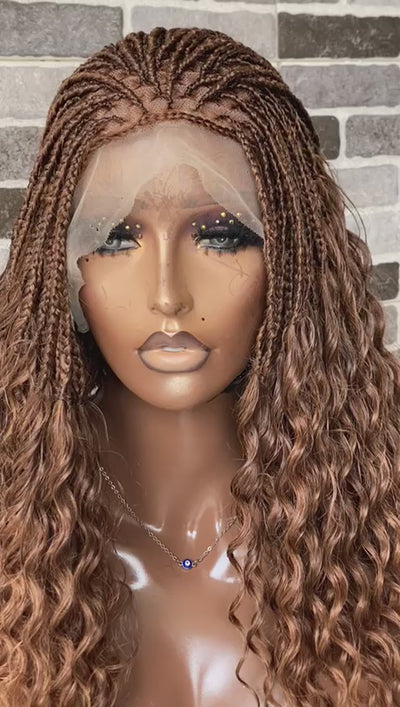 Wet And Wavy Knotless Braid Wig (100% Raw Human Hair) Color 30, HD Full Lace