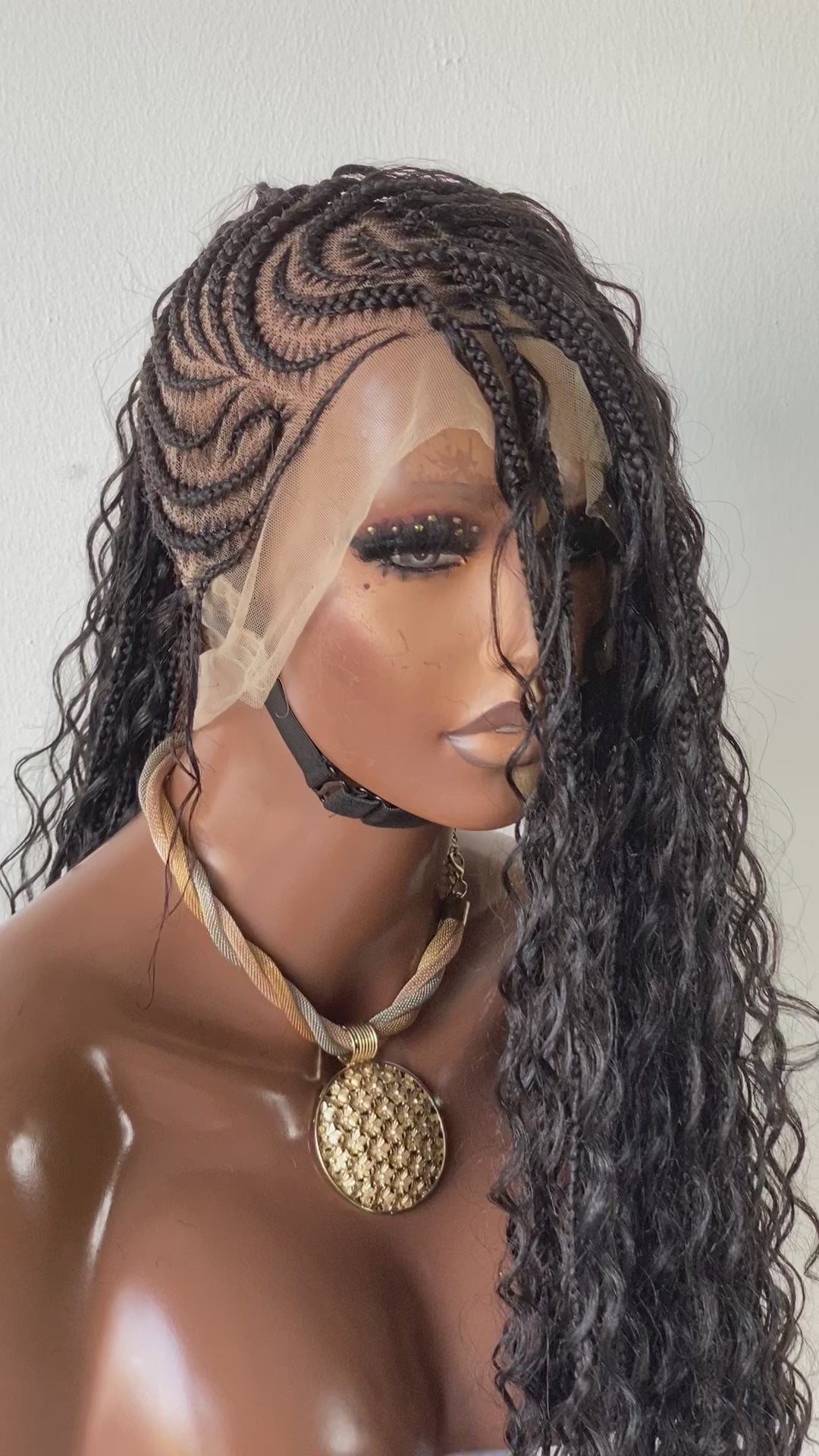 Bohemian Cornrow Mohawk Style (Black Color, Waist Length, Swiss Full Lace)