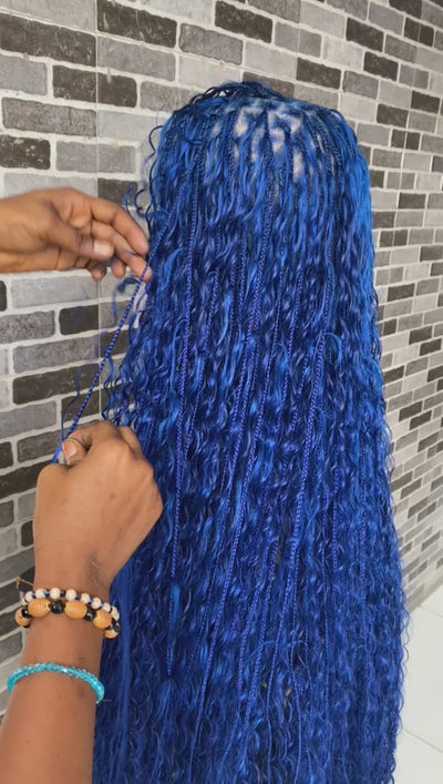 Bohemian Knotless Braid Wig (100% Human Hair Curls) Full Lace - Tara Blue