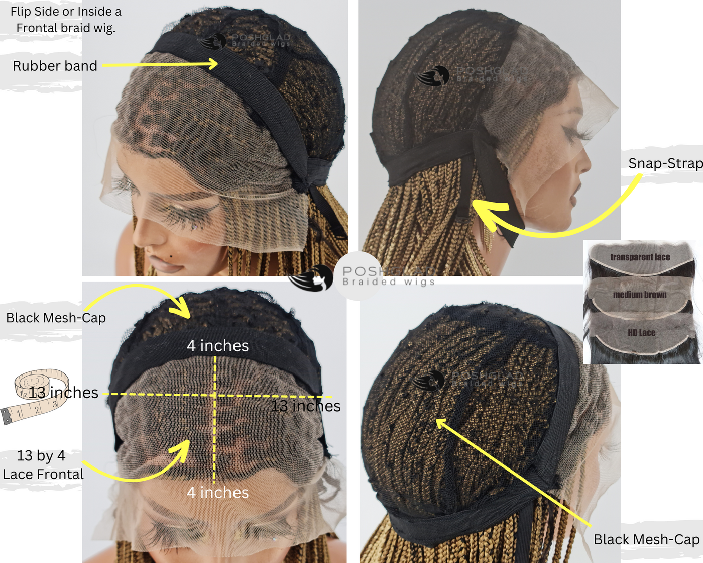 Knotless Braid Wig 13x4 Lace Frontal (Jalissa) Poshglad Braided Wigs Knotless Braid Wig