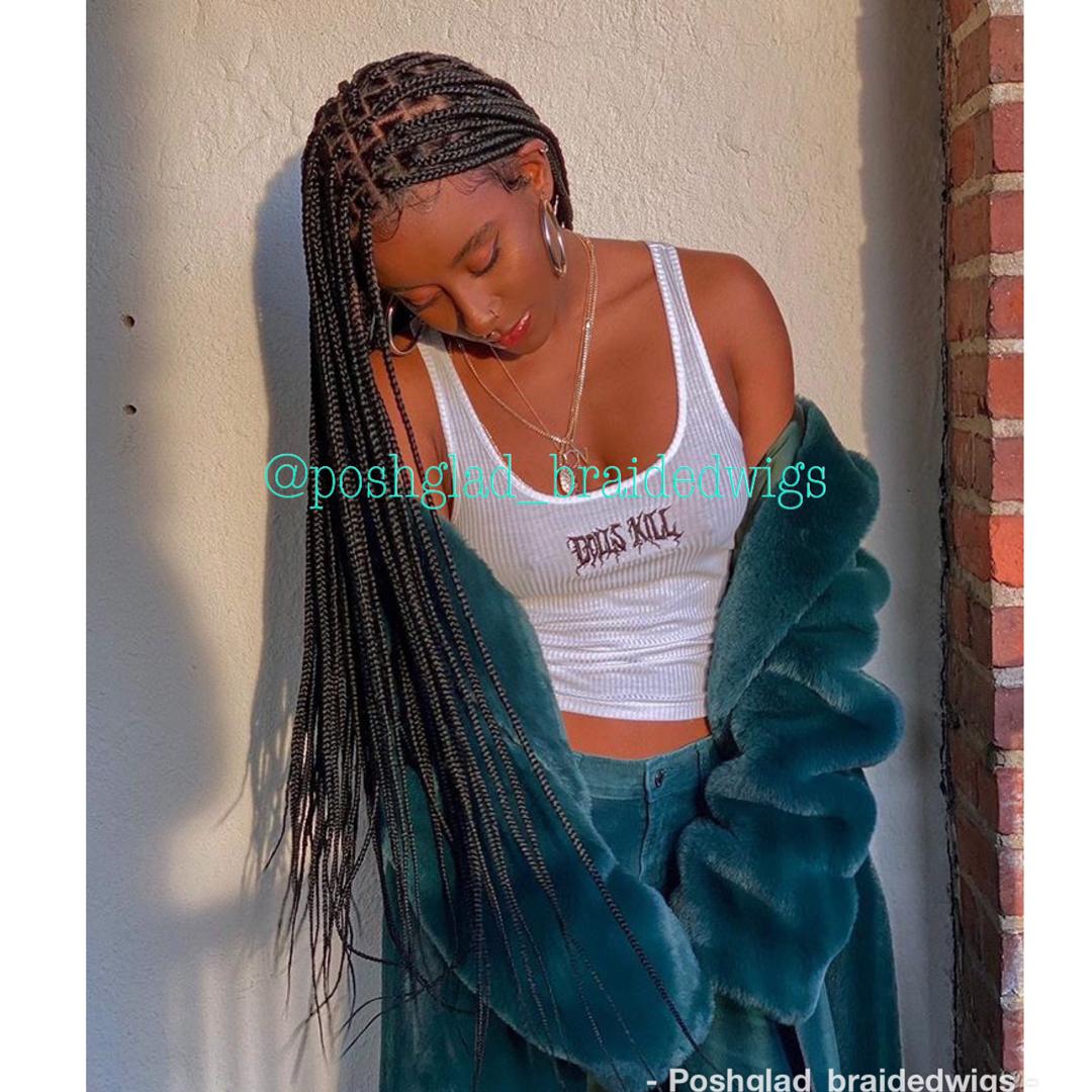 Knotless Braid Wig for Black Women Human Hair Wig Full Lace Front Wig  Cornrow Wigs Dreadlock Faux Loc Green Box Braid Glueless Unit 