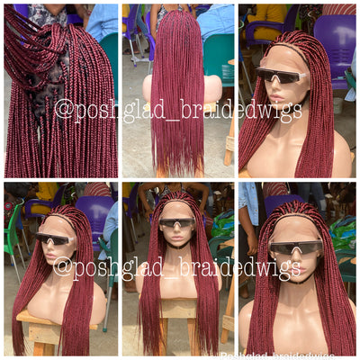 Burgundy Box Braid Wig - Swiss Full Lace - Béatrice Poshglad Braided Wigs Box Braid Wig