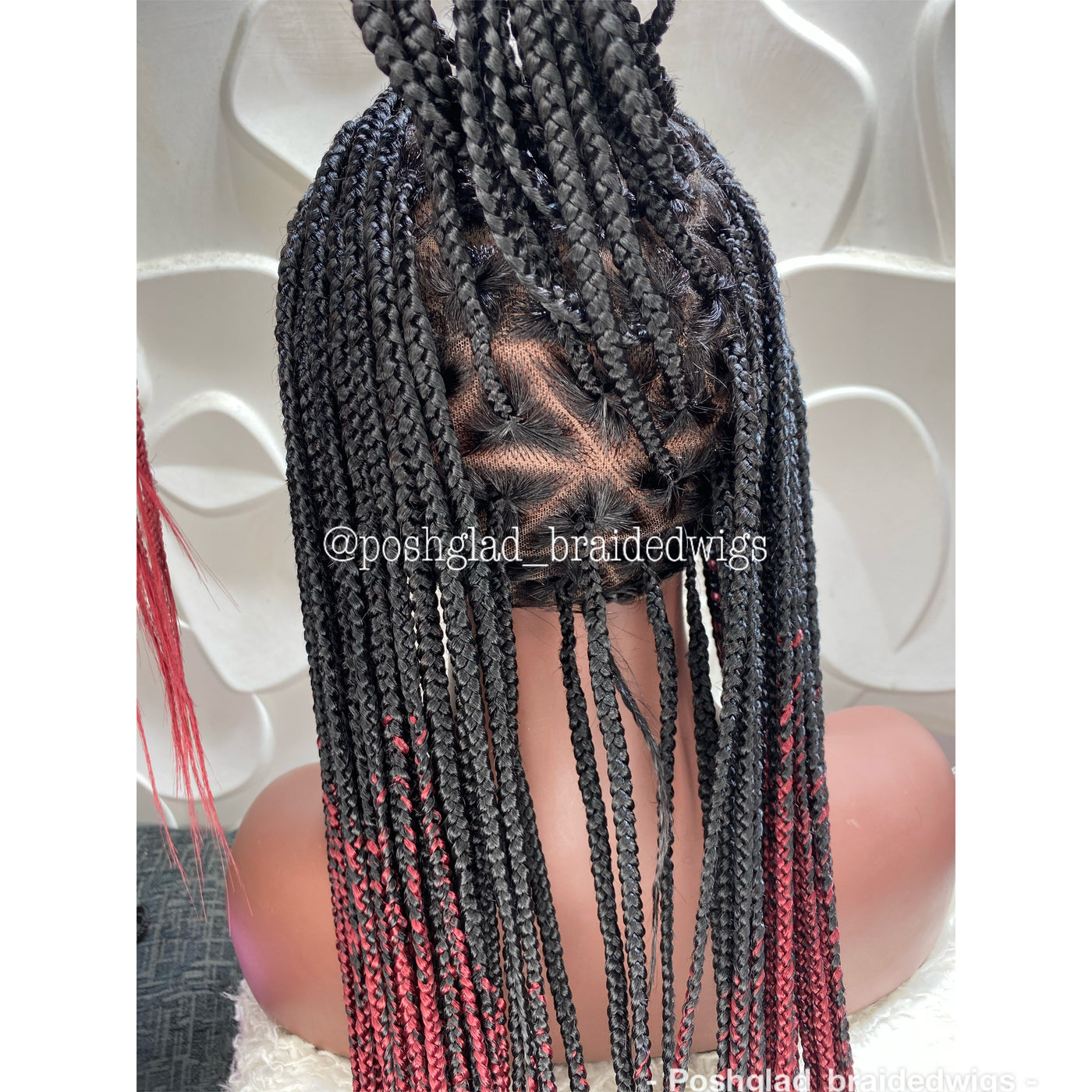 SHADE KNOTLESS BURGUNDY OMBRE. (LACE TYPE: FULL LACE) Poshglad Braided Wigs box braids