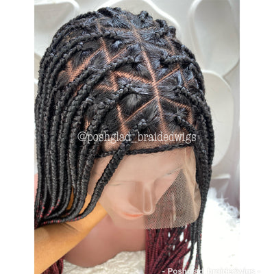 SHADE KNOTLESS BURGUNDY OMBRE. (LACE TYPE: FULL LACE) Poshglad Braided Wigs box braids