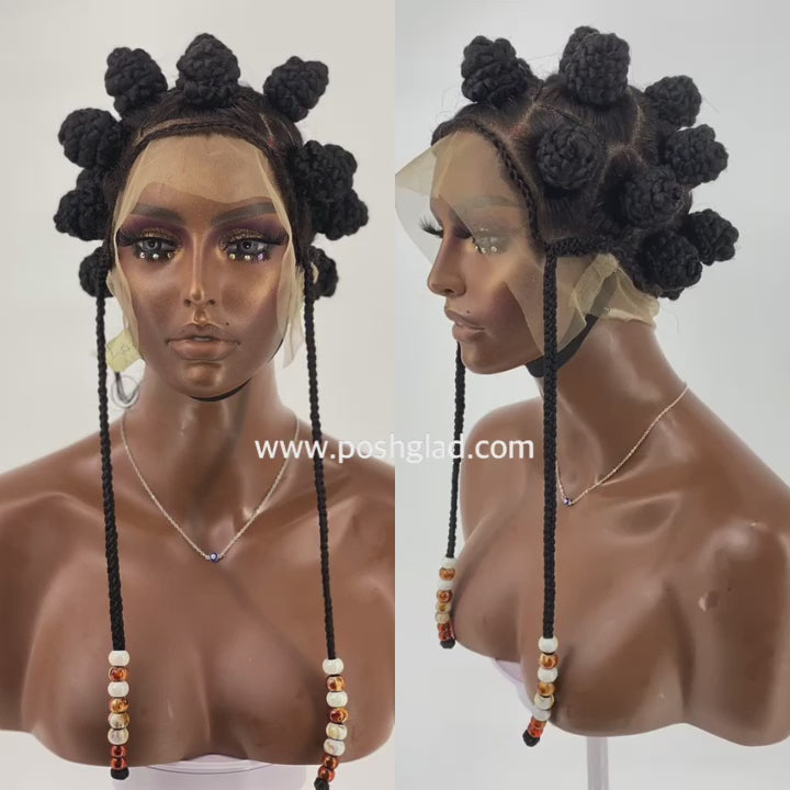 Bantu Knot Wig With Dropping Beads "Swiss Full Lace" Malaika