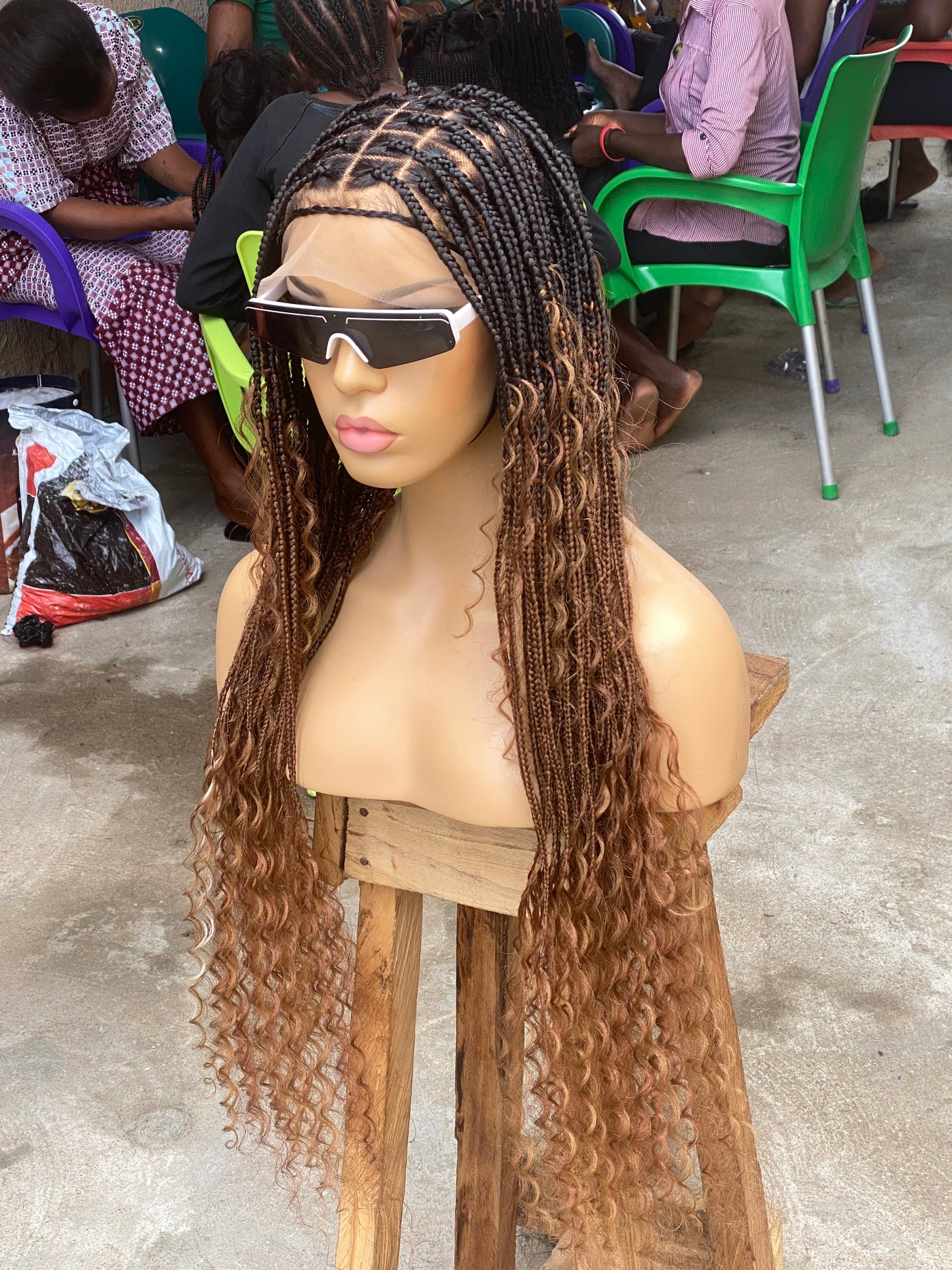 Box Braid Wigs for Black Women 26 Long Ombre Brown Mirco Braided Wigs None  Lace