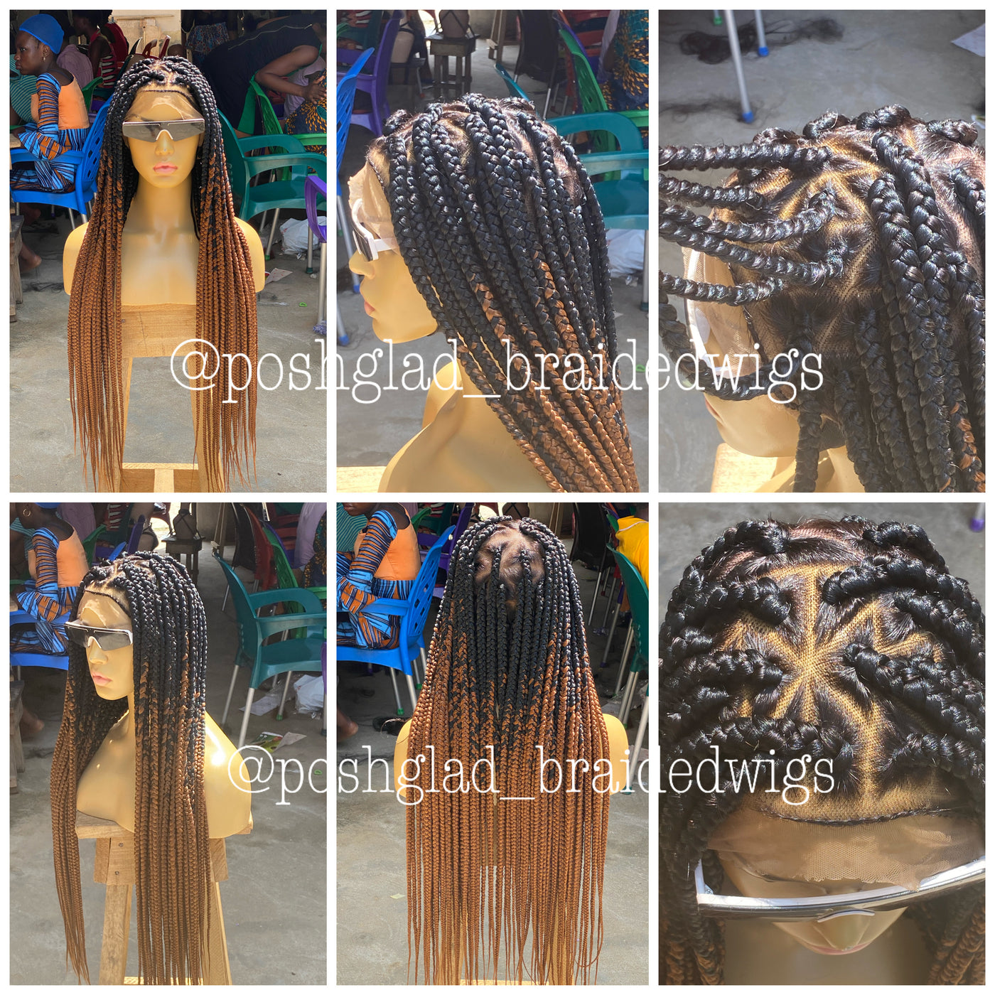 Large Knotless Braid - Triangle Part Ombre - Kelly Poshglad Braided Wigs