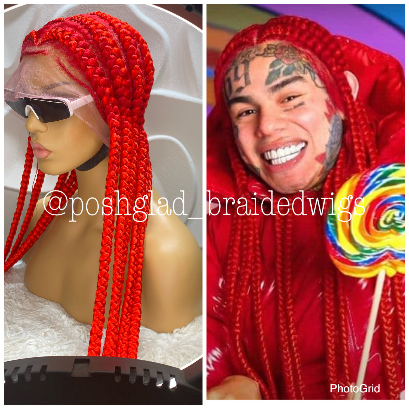 Red Rapper Adult Wig w Braids n Beads