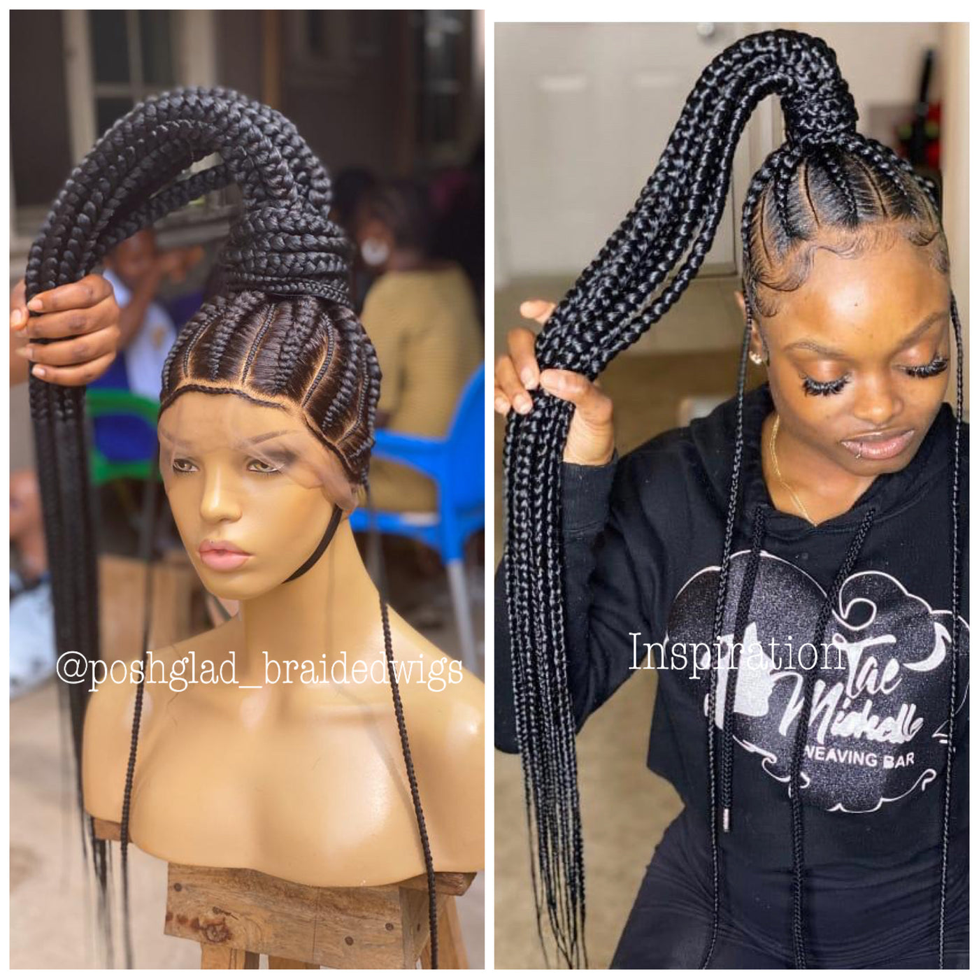 Cornrow Braid Wig Large Size Ponytail All Back Naija