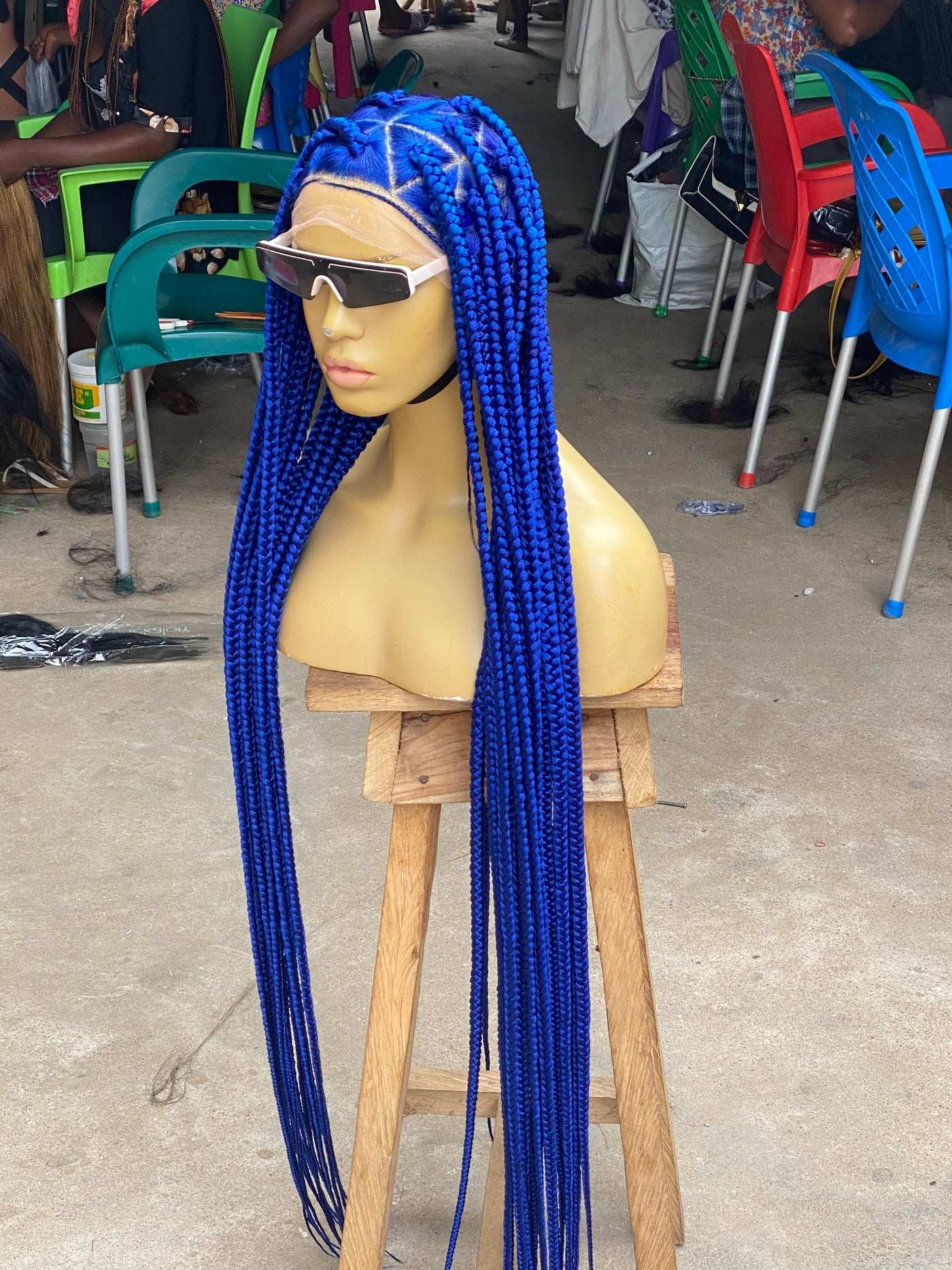 Box Braid Wig Blue Ombre Straight long wig royal sky baby blue Hair Braided  Wigs