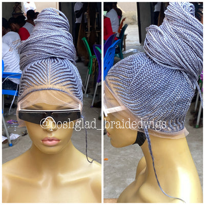 Cornrow Braid Wig - HD Full Lace Gray Color - Folasade Poshglad Braided Wigs Cornrow Braid Wig