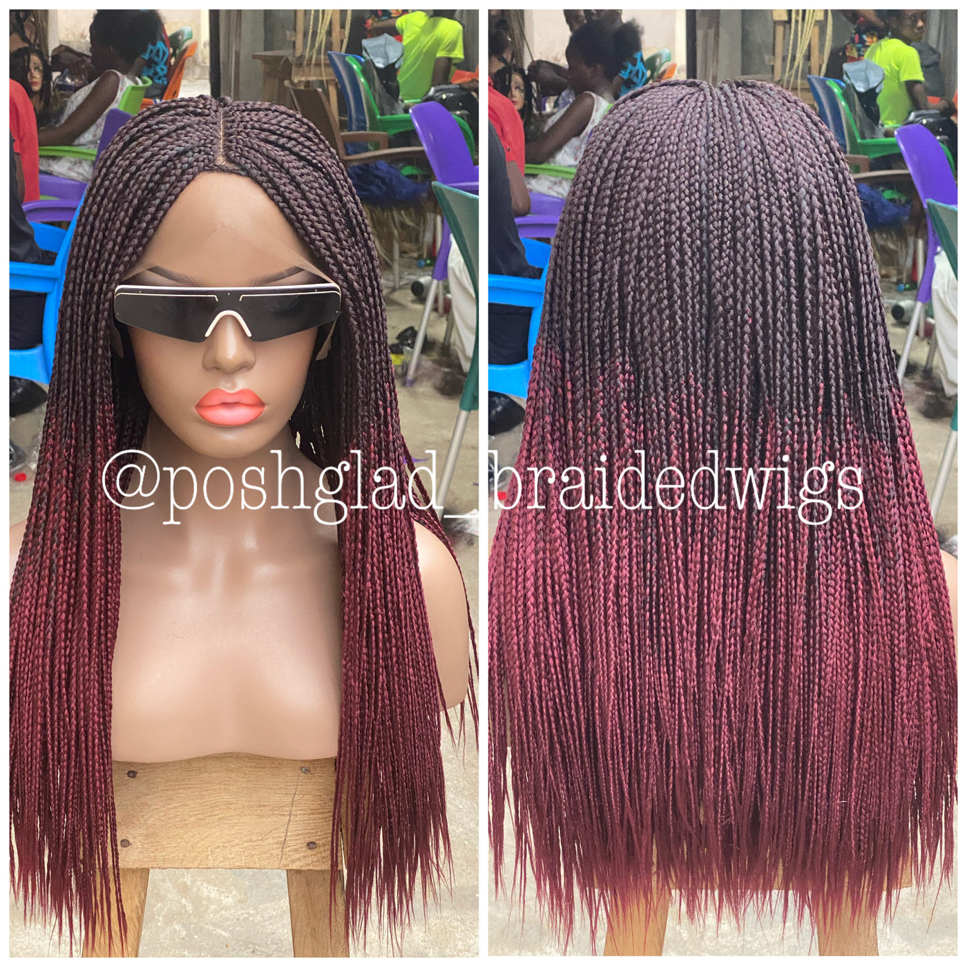 Loose Box Braid Wig - (13 by 4 Ombre Color) - IFE Poshglad Braided Wigs Box Braid Wig