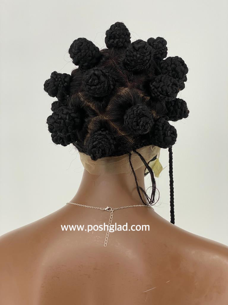 Bantu Knot Wig With Dropping Beads "Swiss Full Lace" Malaika Poshglad Braided Wigs Bantu Knots Wig